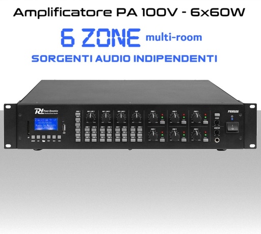 [SA61618010] Amplificatore audio 6 zone a matrice 6X60W uscita altoparlanti (100V,4ohm,8ohm)