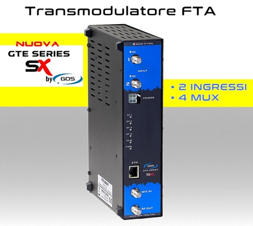 [SA2SX04T] Transmodulatore GDS serie GTE-SX a 2 ingressi SAT multistream canali FTA