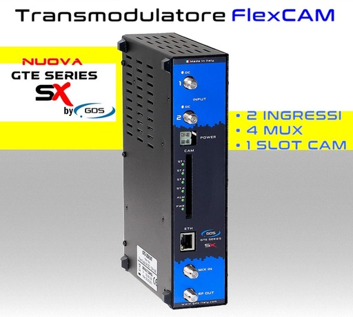 [SA2SX14T] Transmodulatore GDS serie GTE-SX a 2 ingressi SAT multistream 1 slot FlexCAM 