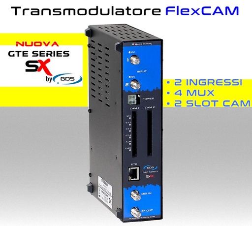 [SA2SX24T] Transmodulatore GDS serie GTE-SX a 2 ingressi SAT multistream 2 slot FlexCAM