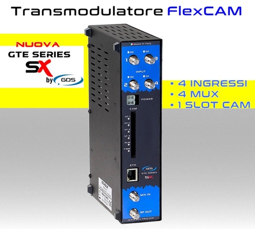 [SA4SX14T] Transmodulatore GDS serie GTE-SX a 4 ingressi SAT multistream 1 slot FlexCAM