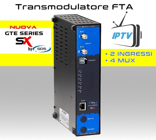 [SA2SX0IP] Transmodulatore IPTV serie GTE-SX a 2 ingressi SAT multistream canali FTA IP