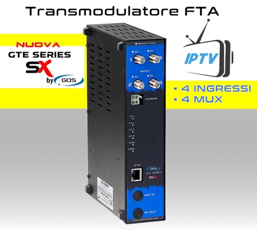 [SA4SX0IP] Transmodulatore IPTV serie GTE-SX a 4 ingressi SAT multistream canali FTA IP