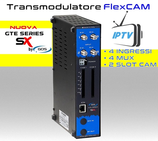 [SA4SX2IP] Transmodulatore IPTV serie GTE-SX a 4 ingressi SAT multistream 2 slot FlexCAM