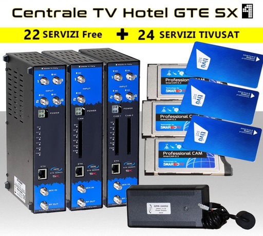 [KIT4] Centrale TV per HOTEL 46 servizi Free e Tivusat GD service