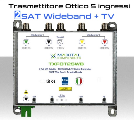 [SATXFOT2SWB] Trasmettitore Ottico 2 SAT Wideband e DTT in uscita Fibra ottica