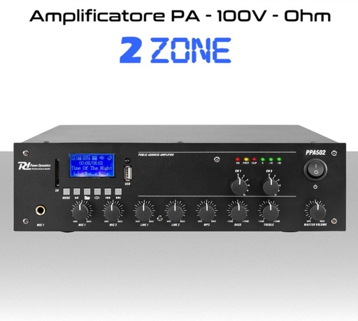 [SA61618020] Amplificatore audio 50W bluetooth mp3 sistema audio 2 zone (100V,4ohm,8ohm)