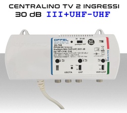 [MS3208] Centralino antenna TV da interno 2 ingressi BIII/UHF+UHF 30dB serie Offel 26-765