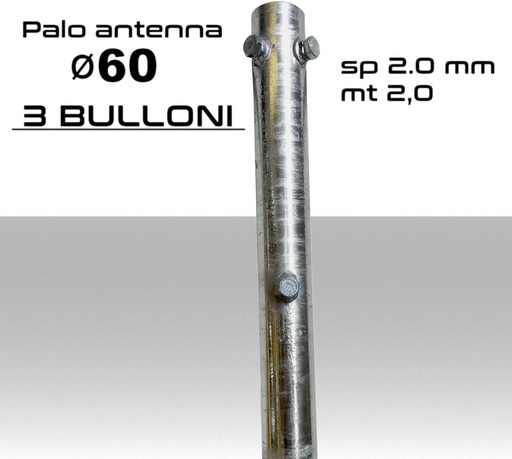 [ZPL2569] Palo antenna singolo 2 metri diametro ø 60 spessore 2 mm
