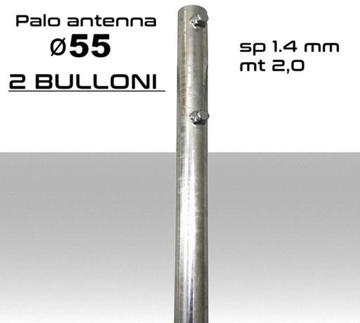 [ZPL2553] Palo antenna singolo 2 metri diametro ø 55 spessore 1,4 mm