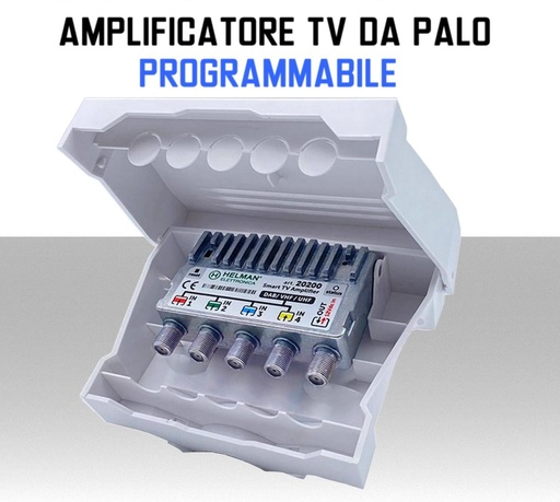[SAAP1859] Amplificatore TV da palo programmabile 4 ingressi VHF/UHF 32 Filtri attivi Helman 20200 