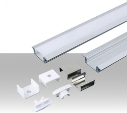 [SKU-3350] Profilo in Alluminio Colore Silver per Strip LED a Incasso (Max l: 12,4mm) Copertura Satinata 2000 x 24,7 x 7mm