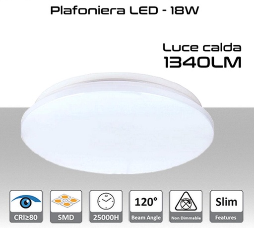 [SA0155] Plafoniera LED 18W luce calda 1340 lumen Ø330x55mm