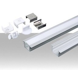 [SKU-3357] Profilo in Alluminio Colore Silver per Strip LED a Incasso (Max l: 12,5mm) Copertura Satinata 2000 x 24,5 x 12,2mm
