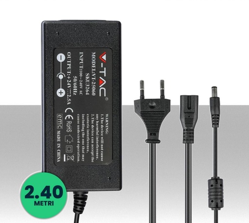 [SKU-3272] Alimentatore 24V 78W 3,65A con Plug standard 5.5x2.1mm - Colore Nero IP44
