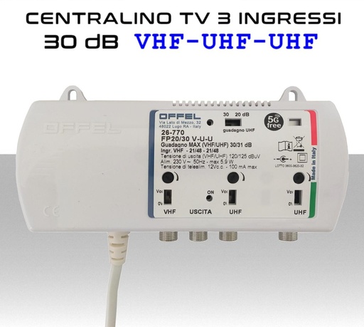 [SA3209] Centralino antenna TV da interno 3 ingressi BIII-UHF-UHF 30dB serie Offel 26-770