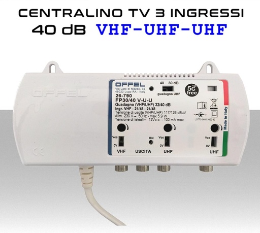 [SA3212] Centralino antenna TV da interno 3 ingressi BIII-UHF-UHF 40dB serie Offel 26-790