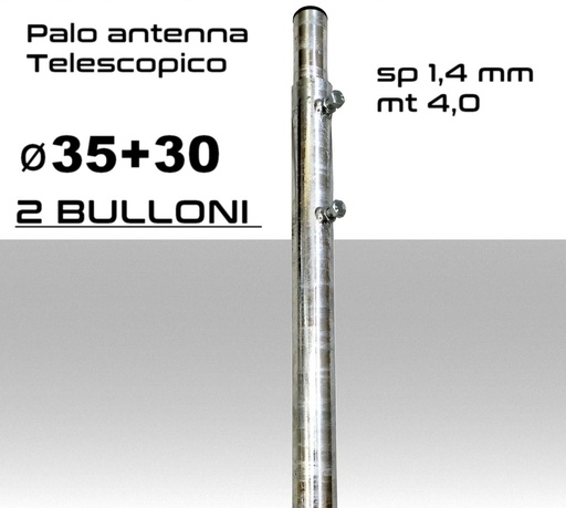 [SAPTT0025] Palo antenna telescopico 4 metri tubi infilati Ø 35-30 mm spessore 1,4 mm zincato a caldo
