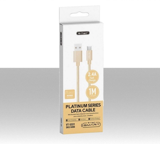 [SKU-8492] Cavo da Micro-USB a USB 1m Ricarica Rapida 2.4A Platinum Series Cavo Antigroviglio in Corda Colore Oro