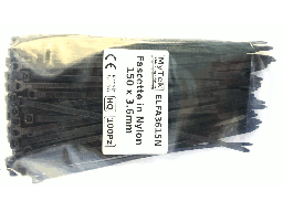 [ELFA3615N] Fascetta Nylon nera 150x3.6mm in confezione da 100pz ideale per quadri elettrici