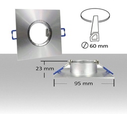 [LI-P9GU10A] Portafaretto quadrato per GU10 ad incasso colore argento. Confezione 2Pz - Foro: 60mm