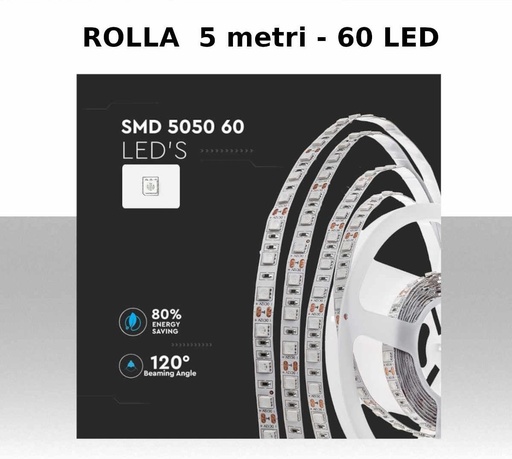 [SKU-2431] LED Strip SMD5050 - 60 LEDs 24V 3000K IP20 - Rolla da 5 metri - Lumen: 600/m