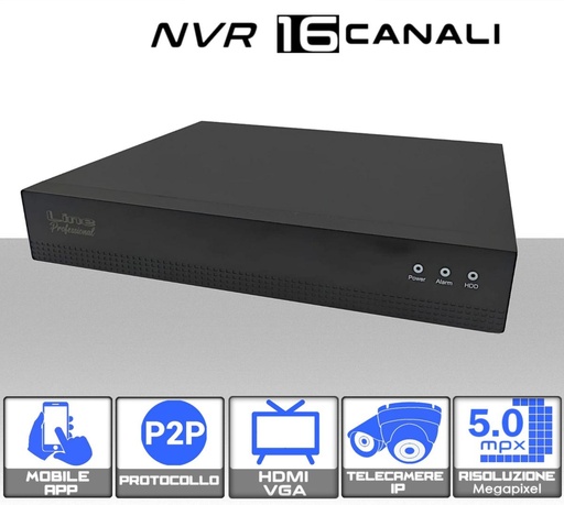 [VR3116] NVR Videosorveglianza 16 Canali 5MP supporto ONVIF IP