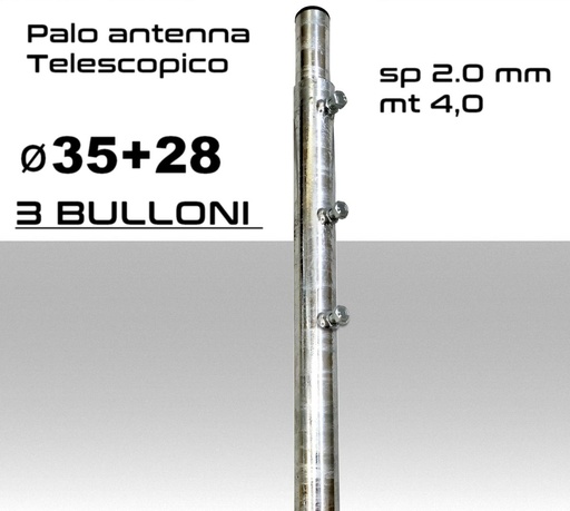 [SAPTT0038] Palo antenna telescopico 4 metri tubi infilati Ø 35-28 mm spessore 2.0 mm zincato a caldo