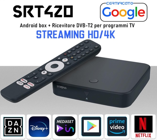 [SA2469] TV Box andoid 4K con sintonizzatore Digitale Terrestre T2 modello SRT420 4K UHD 