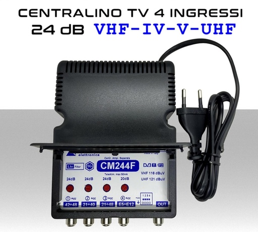 [SA2789] Centralino antenna TV da interno 4 ingressi BIII-IV-V-UHF ( 40/42 )  24dB serie Elar CM244F