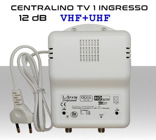 [CE202L-5G] Centralino antenna TV da interno 1 ingresso BIII-UHF 12dB serie CE202L-5G