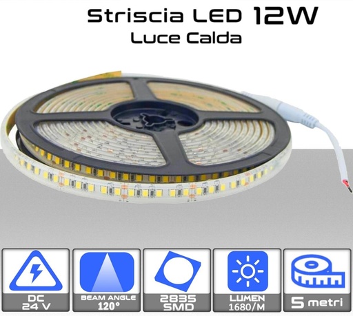 [SKU-212596] Striscia LED 24V Luce calda 12W lumen 1680 dimmerabile SKU-212596 - Rolla da 5 metri - Lumen:1680/m