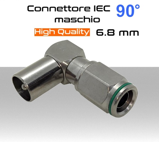 [SA0941] Connettore TV IEC maschio 90 gradi angolare in metallo per cavo da 6.8 mm MicroTek
