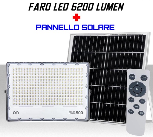 [500F] Faro Led con pannello solare e telecomando 6200 lumen lunga durata