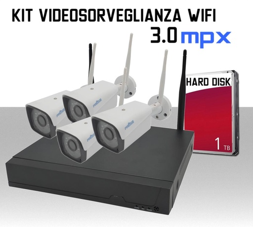 [SA3069] NVR Wi-Fi con 4 telecamere 3 MPX e hard disk 1tb senza fili