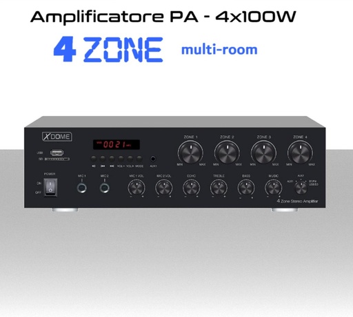 [SA04217010]  Amplificatore audio 400W bluetooth radio mp3 sistema audio 4 zone (4ohm,8ohm)