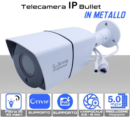 [IPC2B-5] Telecamera IP Bullet Onvif 5MP varifocale 2.8-12mm in metallo sony starvis