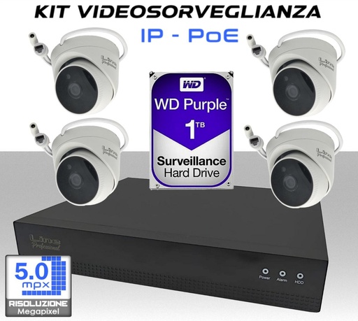 [kit4dome] KIT Videosorveglianza IP Poe 4 telecamere dome 5MP Starvis