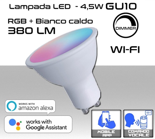 [SA0232] Faretto GU10 LED 4.5W 380 lumen RGB Bianco caldo e dimmerabile