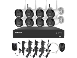 [NVR8T-3-WIFI] KIT NVR + 8 telecamere BULLET WiFi 3MP 3.6mm con riconoscimento umano e audio - TUYA *** Non disponibile ***