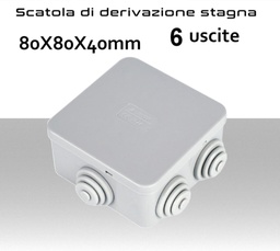 [MS31706] Scatola di derivazione stagna quadra 6 uscite con passacavi 80X80X40mm