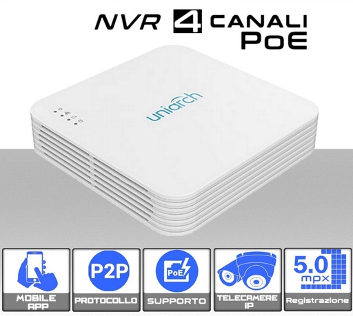[SA0179] NVR Videosorveglianza POE 4 Canali 5MP supporto ONVIF IP