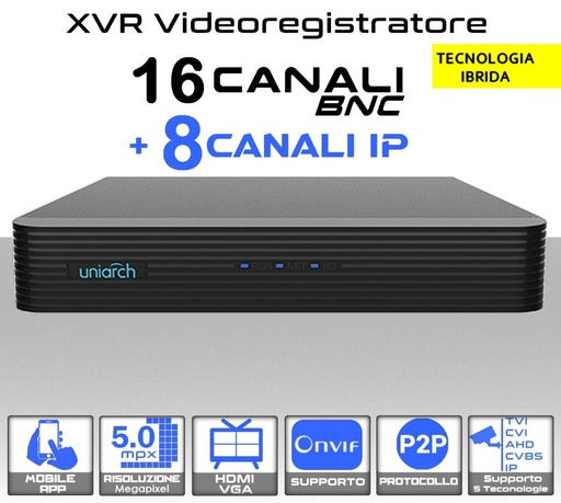 [SA0460] DVR videosorveglianza 16 canali 5 MPX e 8 IP Ibrido
