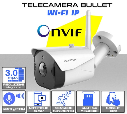 [SA2160] Telecamera bullet  WI-FI da 2.0MPX lente 4.0 mm IP65 con Microfono incorporato
