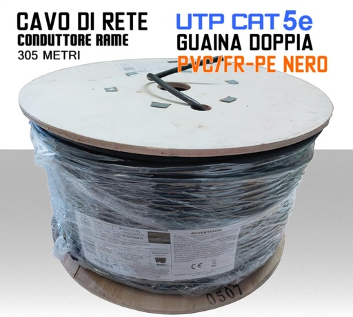 [SA0912] Cavo Ethernet LAN CAT 5e UTP conduttore in RAME Doppia guaina PVC-FR/PE matassa 305 metri MicroTek