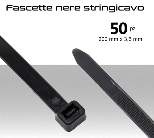 [SA83455] Fascette stringicavo nere multiuso 200x3,6mm pz.50