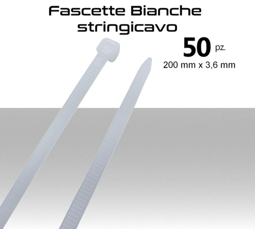 [SA83454] Fascette stringicavo bianche multiuso 200x3,6mm pz.50
